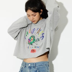 [필립페이커] 미니 버스 크레용 와이드핏 크롭 롱슬리브 티셔츠 그레이 MINI BUS CRAYON WIDE CROP LONG SLEEVE GRAY