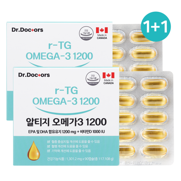 <b>닥터닥터스</b> 알티지 <b>오메가3</b> 1200 총6개월분 1+1 IFOS 5STAR 어취없고 목넘김 편한