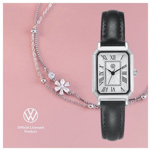 폭스바겐 스퀘어 클래식 레더 워치 실버+벚꽃 팔찌 세트 각인무료