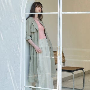 [프릭스바이김태훈] 핫섬머 린넨 블렌딩 하이웨이스트 트렌치 드레스_EUCALYPTUS [카키 베이지]