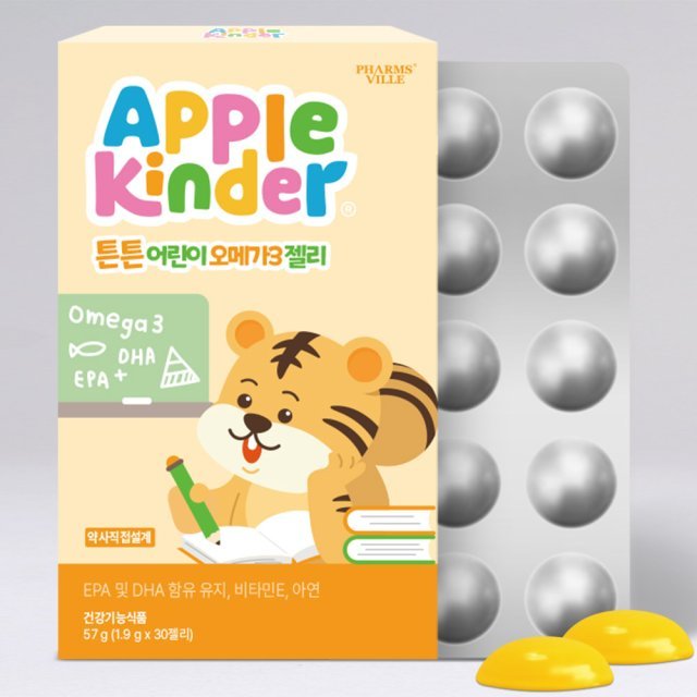 애플킨더 튼튼 어린이 오메가3 젤리 1.9g x 30<b>구미</b>, 4개