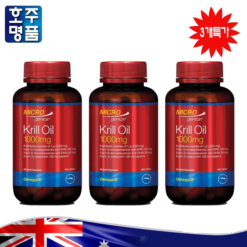 <b>마이크로제닉스 아스타잔틴</b> 크릴 오일 1000mg 60캡슐 3통
