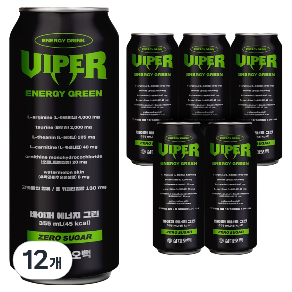 삼대오백 바이퍼 에너지 그린 제로 음료  355ml  12개