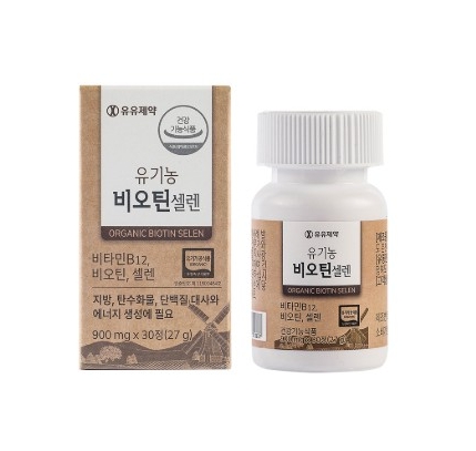 유유제약 <b>유기농 비오틴</b> 셀렌 900mg x 30정, 3개