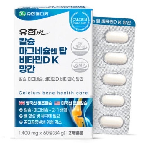 유한메디카 칼슘 마그네슘 엔 탑 비타민D K 망간 1400mg x 60정, 4개
