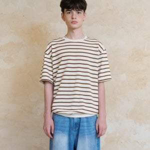 노운 Stripe Sweat T-Shirts (Cream)