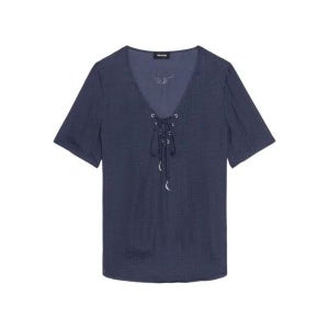 쟈딕앤볼테르 레이스업 브이넥 티셔츠 WWTO01989 NAVY BLUE 여성