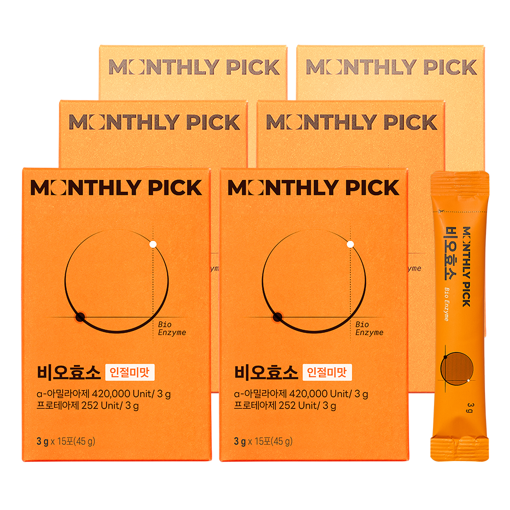 <b>먼슬리픽</b> 비오<b>효소</b> 국산 고소한 곡물 발효 탄수화물 단백질 지방 감소 분해  6박스  15회분