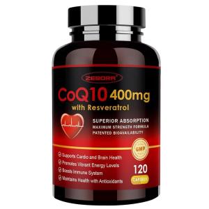 ZEBORA <b>CoQ10400</b>mg 트랜스 레스베라트롤 PQQ 비타민 E 함유 <b>바이오페린</b> 고 코엔자임Q10 에너지 을 물질 식