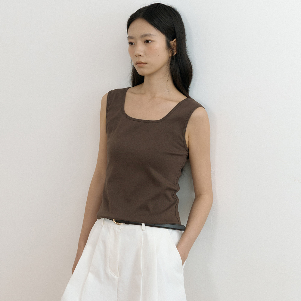 [링서울] square neck sleeveless top-brown