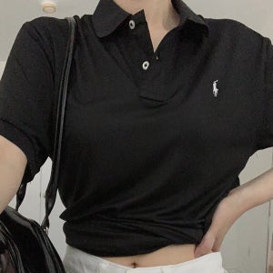 폴로 랄프로렌 여성 보이즈 포니로고 퍼포먼스 블랙 저지 카라 티셔츠