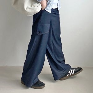 언더70 쿨 데님 포켓 와이드 밴딩팬츠