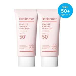 리얼베리어 피치 핏 톤업 선크림 50ml×2개 세트,파데프리 모공커버 무기자차 선스크린