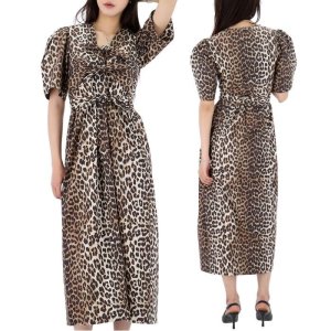 가니 25FW 레오파드 타이 스트랩 미디 원피스 W0373 943
