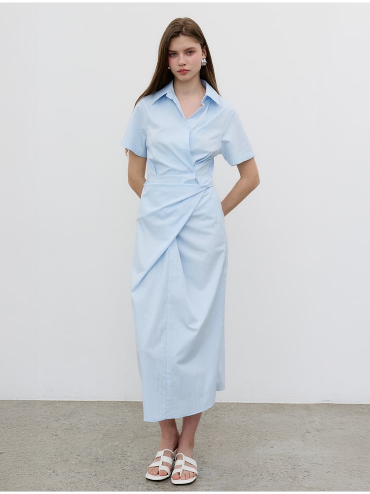 [모어라이크잇] 드레이프 랩 셔츠 드레스  Draped wrap shirt dress  Blue 하늘색 5OP130