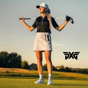PXG 여성 골프웨어 여름 골프장 로고 스트라이프 A라인 스커트 치마