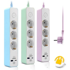 [엘디네트웍스] [러그박스] 러그 C타입 USB 멀티충전탭 블루/민트/핑크 1.5M 3M 여행용 납작멀티탭 납작플러그