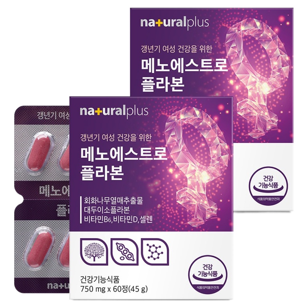 내츄럴플러스 여성 갱년기 메노에스트로 플라본 60정 <b>회화나무열매추출물</b>