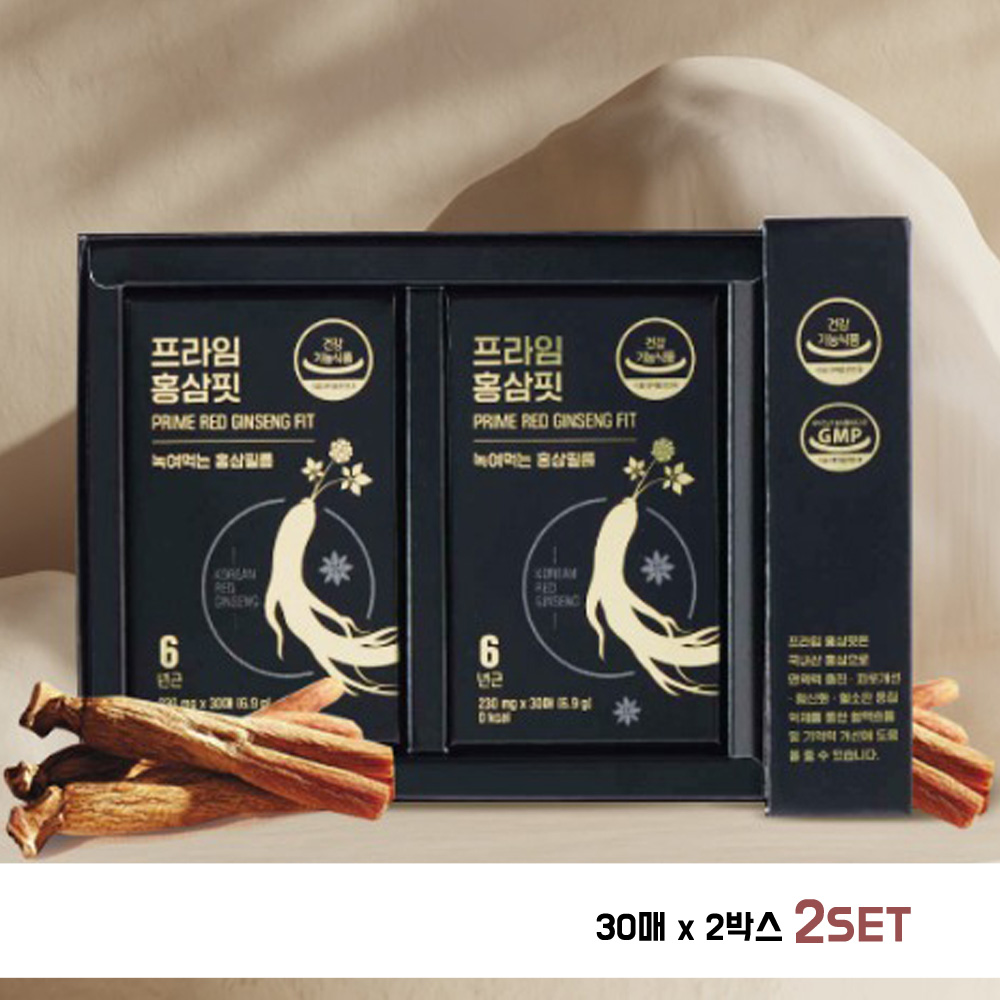 프라임 녹여먹는 <b>홍삼</b>필름 <b>홍삼</b>핏 ( 30매 2박스 ) 2세트 TD  2개