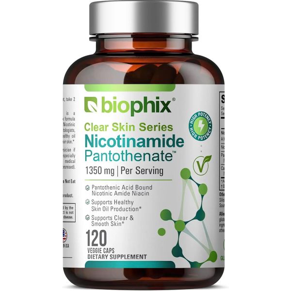 <b>바이오</b>픽스 B3 니코틴아마이드 <b>판토텐산</b>염 1350mg 120V캡 클리어 스킨 시리즈 <b>B5</b> <b>판토텐산</b> 내추럴 플러시 프리 니코틴 아미드 니아신 피부  <b>바이오</b>픽스 B-3 니코틴아마이드