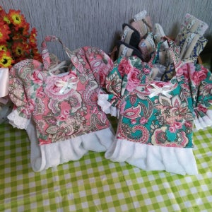 🎁답례품👗(3개세트)공주풍원피스주방타올+집게, 손뜨개데이지♥♥