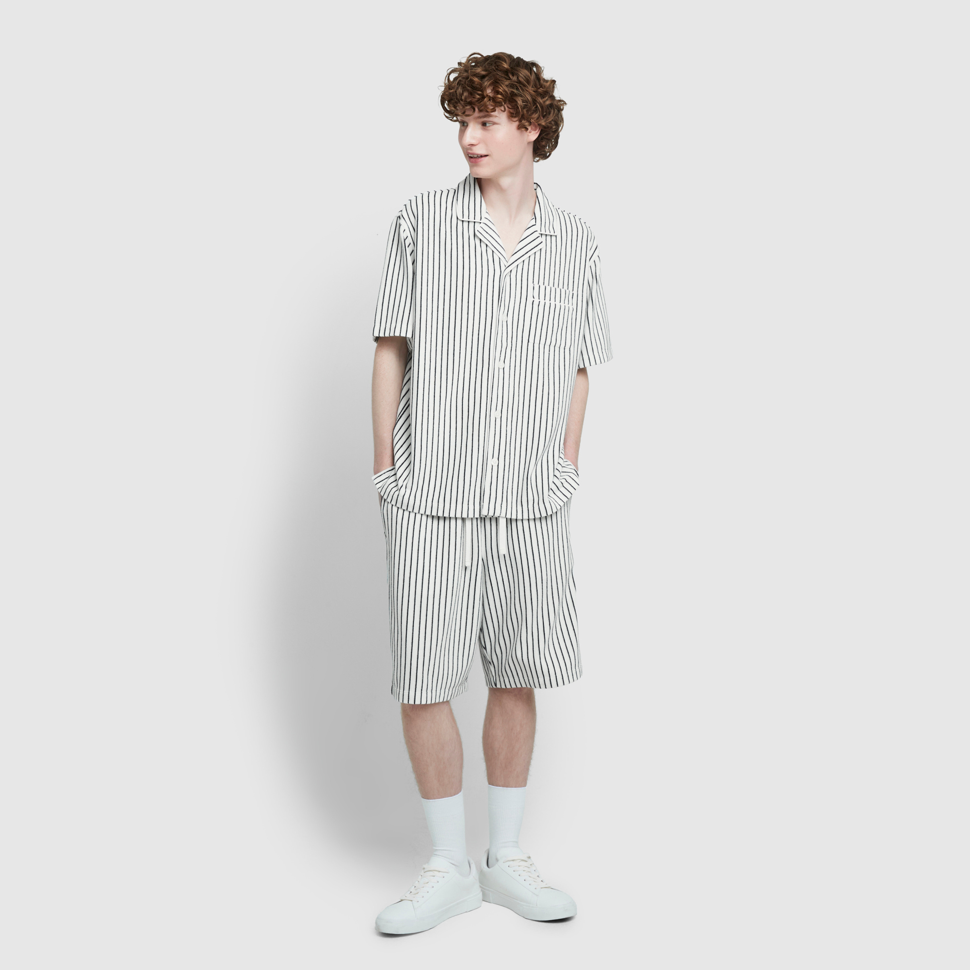 JAJU 자주 남 테리 5부 파자마 세트 오프