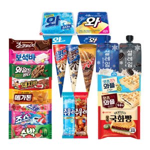 롯데웰푸드 인기 콘 파우치 샌드 바 아이스크림 18개~40개 옵션 중 택1 (월드콘 설레임 와플 죠스바 와 등)
