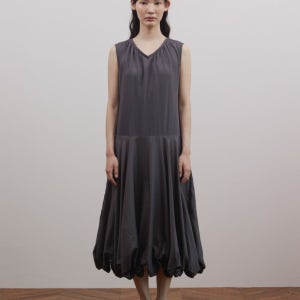 피브스피브스 Shirred V-Neck Volume Dress (Deep Purple)