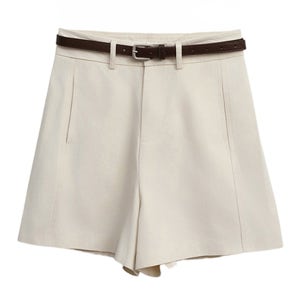 [슬로우롤리] Belted cotton short pants - Beige