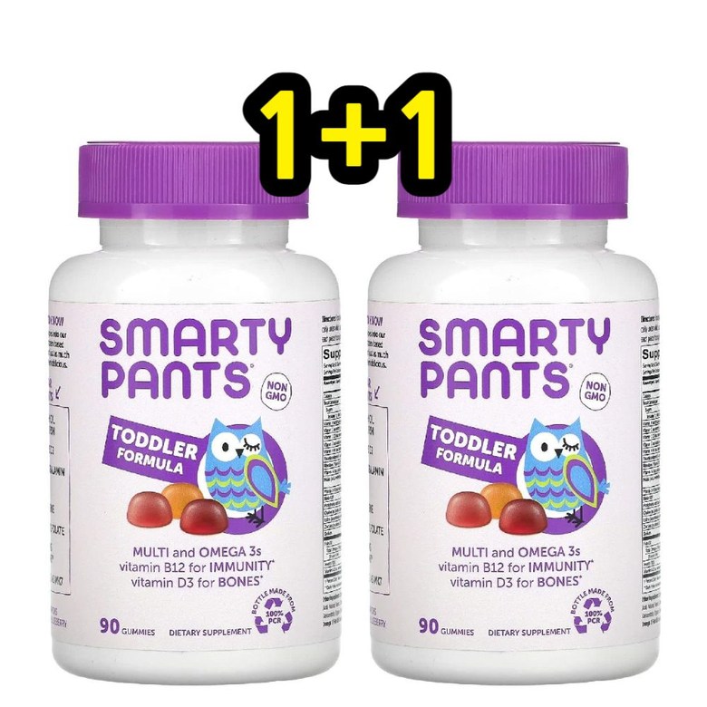 유아 토들러 종합 멀티 비타민 오메가3 부엉이 여러가지맛 <b>SmartyPants</b> 90구미젤리 2set  2개  90정