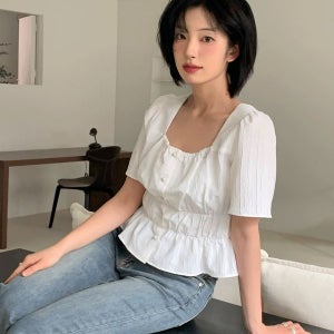 [스파오] 스퀘어넥 허리 밴딩 블라우스_SPBWF37W01