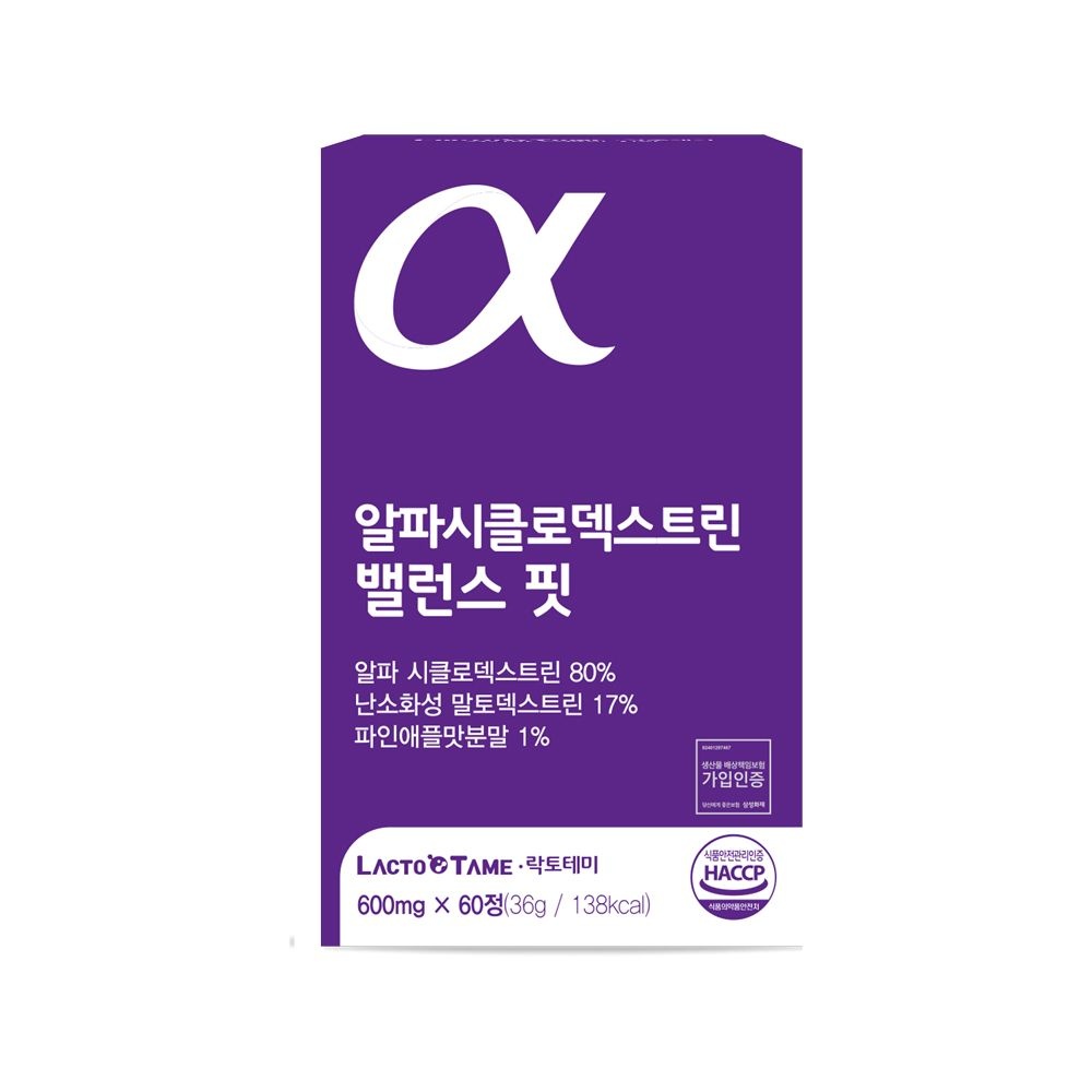 락토테미 알파CD 알파시클로덱스트린 제로 <b>밸런스</b> 핏 <b>원데이</b> 알약 60정