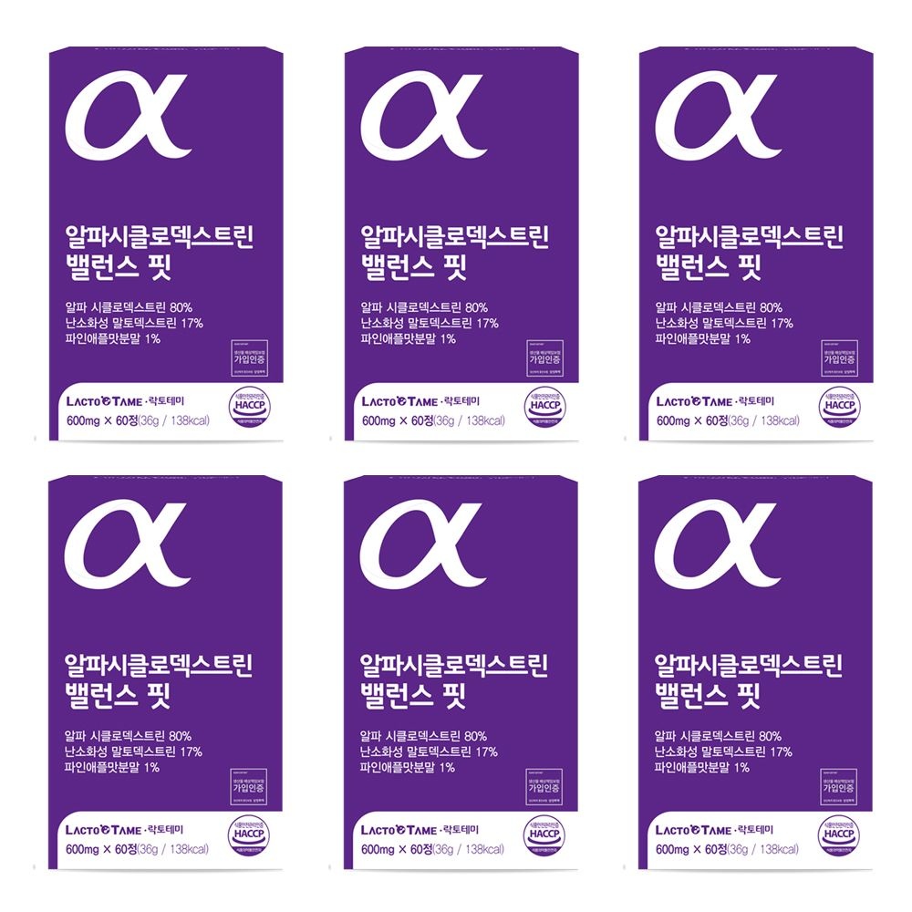 락토테미 알파CD 알파시클로덱스트린 제로 <b>밸런스</b> 핏 <b>원데이</b> 알약 60정 6통