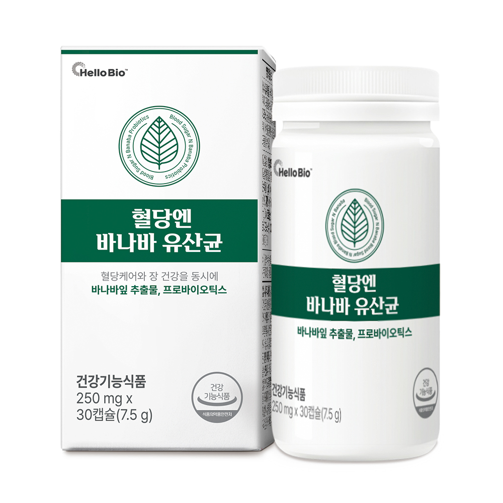 헬로바이오 <b>혈당엔</b> 바나바 유산균 250mg x 30캡슐, 1개