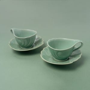 청자 모란꽃 커피잔 세트(2p)