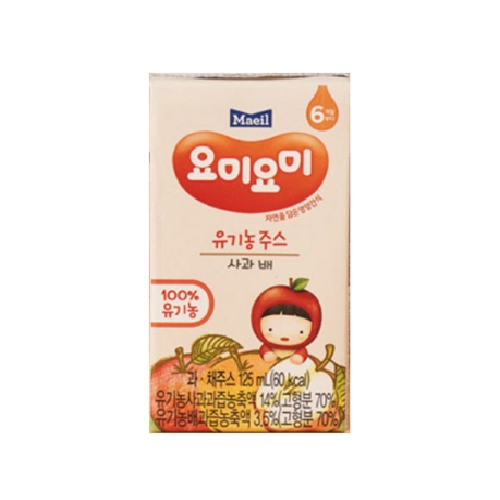 毎日牛乳 ヨミヨミ オーガニックジュース りんご梨 (リニューアル), 125ml, 48個