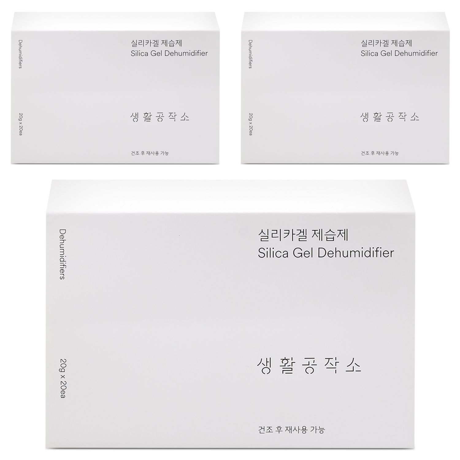 생활공작소 실리카겔 제습제 본품 400g 3개입  서랍용 습기제거제 장마철 관리 제습용품 대용량 습기제거용품 간편한 공간활용