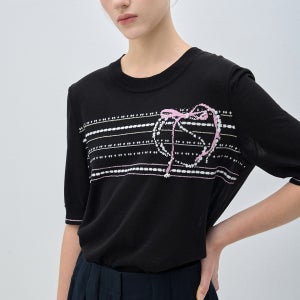 [MINE] 스트라이프 & 하트 모티브 니트 탑 / MN2F7KTO902W_BK