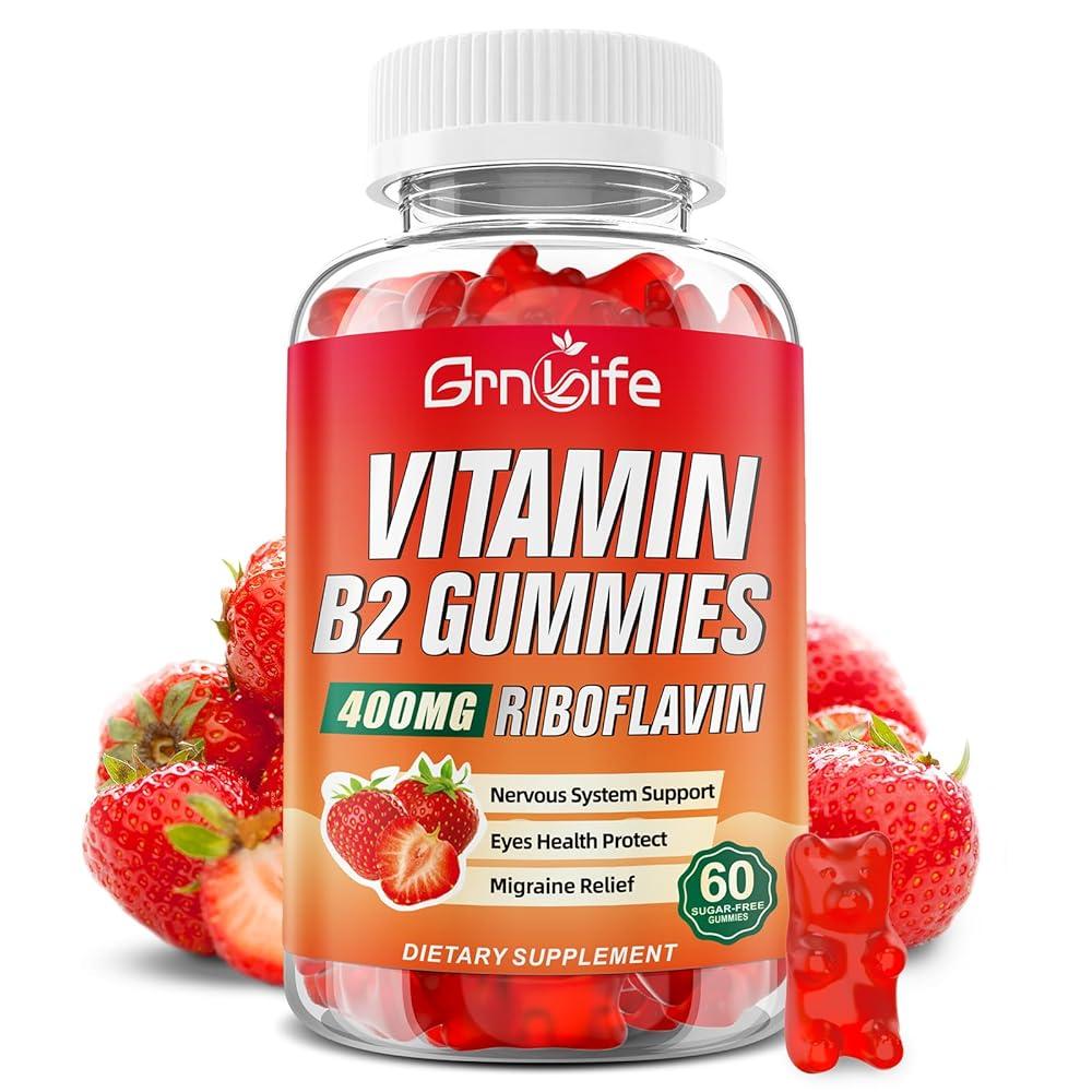 비타민B2 젤리 리보플라빈 400mg <b>마그네슘</b> 포함 성인용 머리아픔 완화 에너지 지원 B2 딸기 맛 60개 미주 출고 <b>Grn</b>라이프  60개 (1팩)  1개