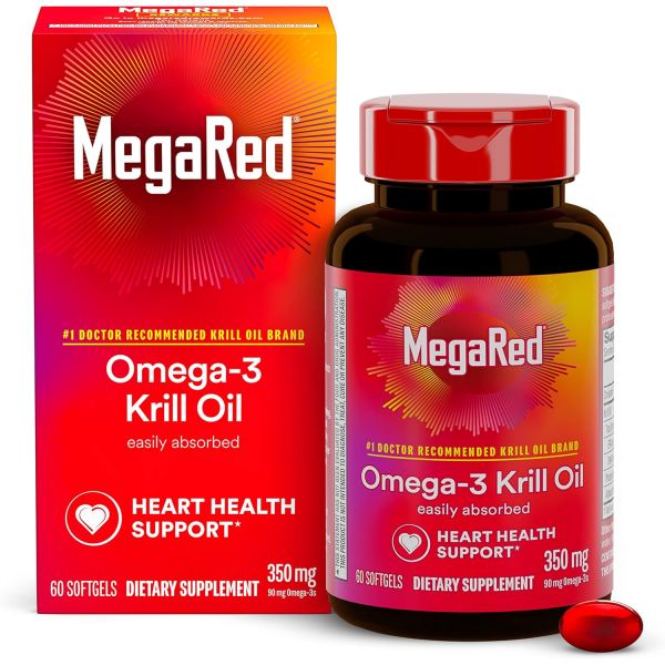 인지질 크릴오일 메가레드 오메가3 크릴 오일 350mg 소프트젤(병에 60개 들어 있음) EPA DHA 지방산 생선 기름 달리 비린내가 없 <b>아스타잔틴</b> 함유  1개