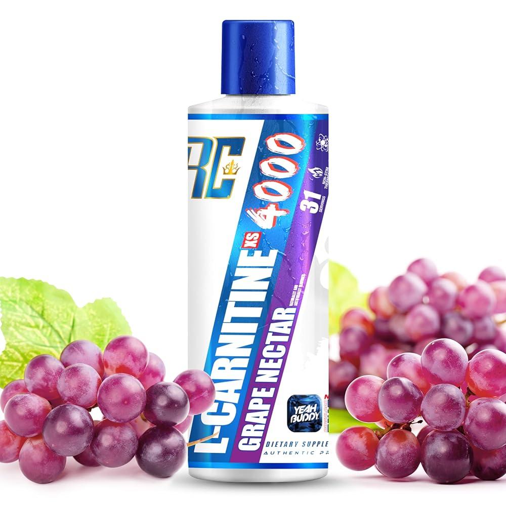<b>Ronnie Coleman</b> Signature Series L 카르니틴 XS 4000 액체 자극제 프리 무설탕 <b>탄수화물</b> 제로 남성 및 여성용 마른 근육 강도 지원 47  Grape