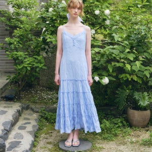 오앨 Lace Tiered Long Dress_Sky Blue