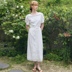 [오앨] CHIFFON EDGE SAILOR COLLAR DRESS_WHITE