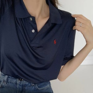 폴로 랄프로렌 여성 보이즈 포니로고 퍼포먼스 네이비 저지 카라 티셔츠