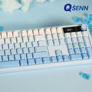 큐센 Q104 LCD 풀윤활 사무용 유무선 기계식 키보드 그라데이션 블루소다 하이무 저소음 딥블루