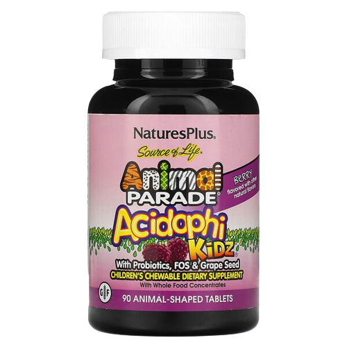 <b>NaturesPlus</b> Source of Life Animal Parade AcidophiKidz Children’s Chewable Berry 90 츄어블 [3개월분]  3EA