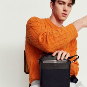 [헤지스 액세서리 남성] [스테디셀러] 브라운체크 가죽 배색 나일론 크로스백 WUBA4F029W3