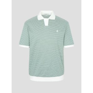 [빈폴멘] 투톤 오픈카라 스트라이프 티셔츠  카키 (BC5542C02H)