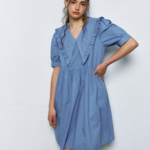 [마나비스세븐] Marlene Cotton Collar One-Piece [Blue]