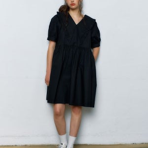 [마나비스세븐] Marlene Cotton Collar One-Piece [Black]